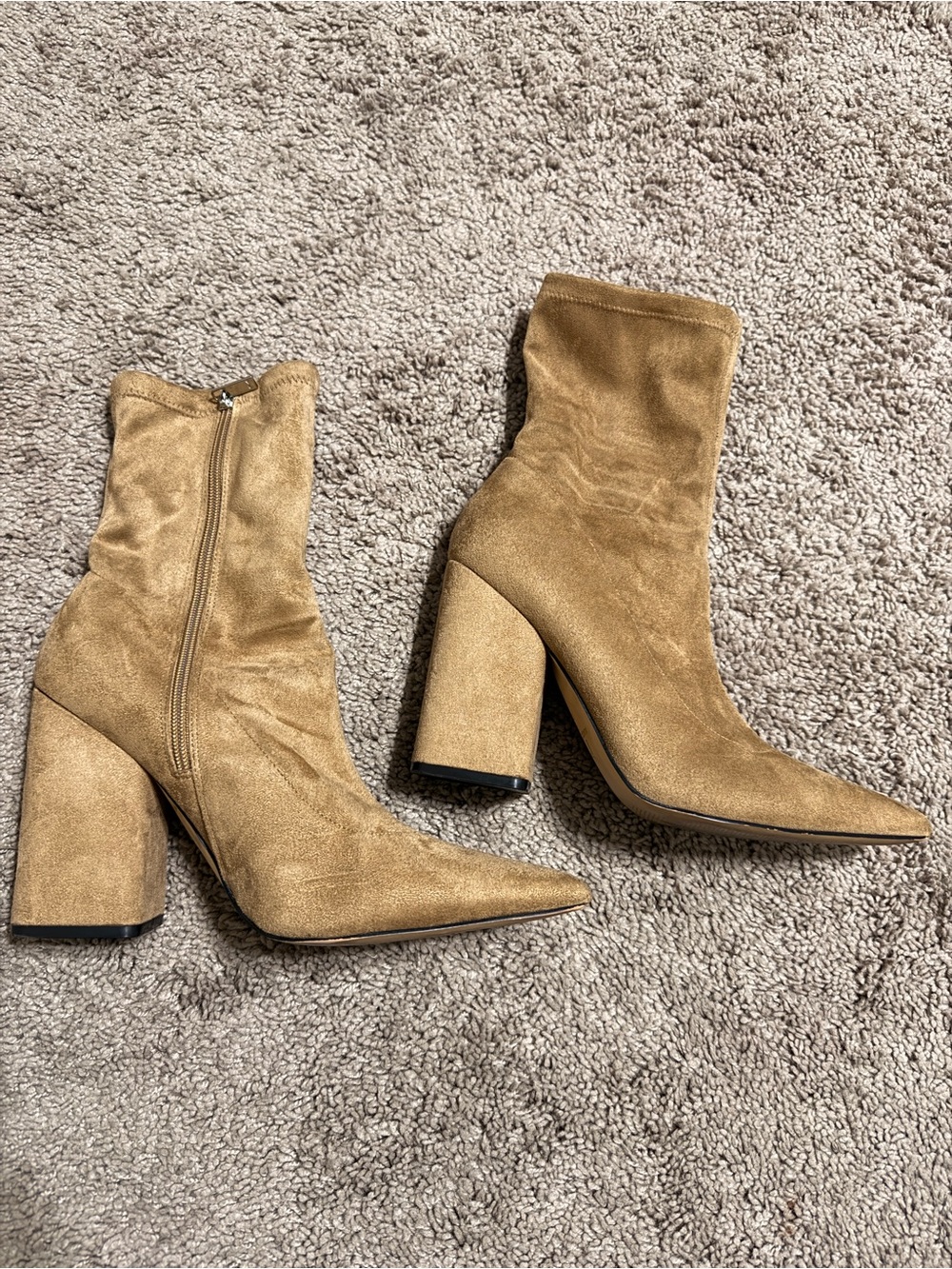 Marc Fisher LTD Tan Suede Pointed Toe Sock Ankle Boots Size 10 Boots